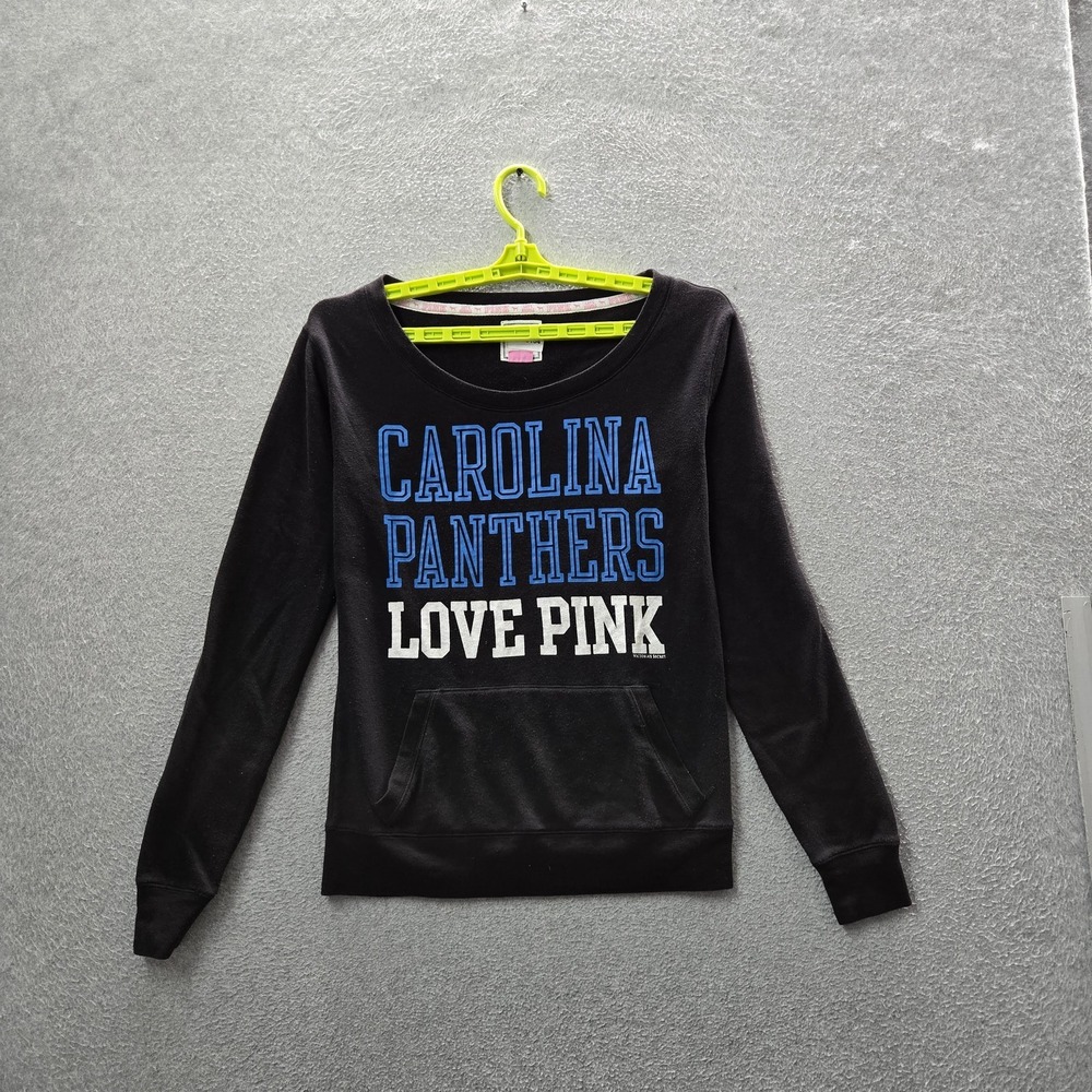 Carolina Panthers Women Sweatshirt SMALL Black PINK Victoria's Secret Graphic
